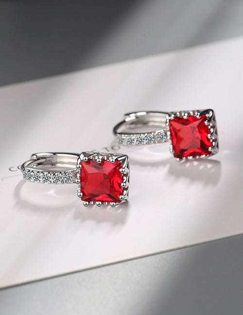 Fashion White Diamond Brass Diamond Square Earrings