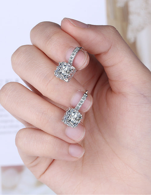 Fashion White Diamond Brass Diamond Square Earrings