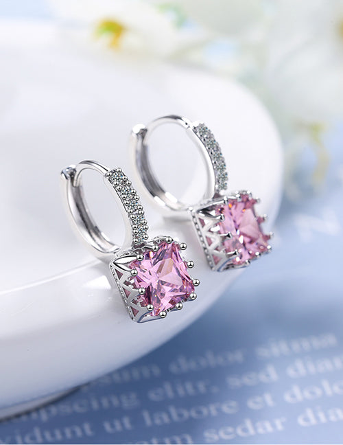 Fashion White Diamond Brass Diamond Square Earrings