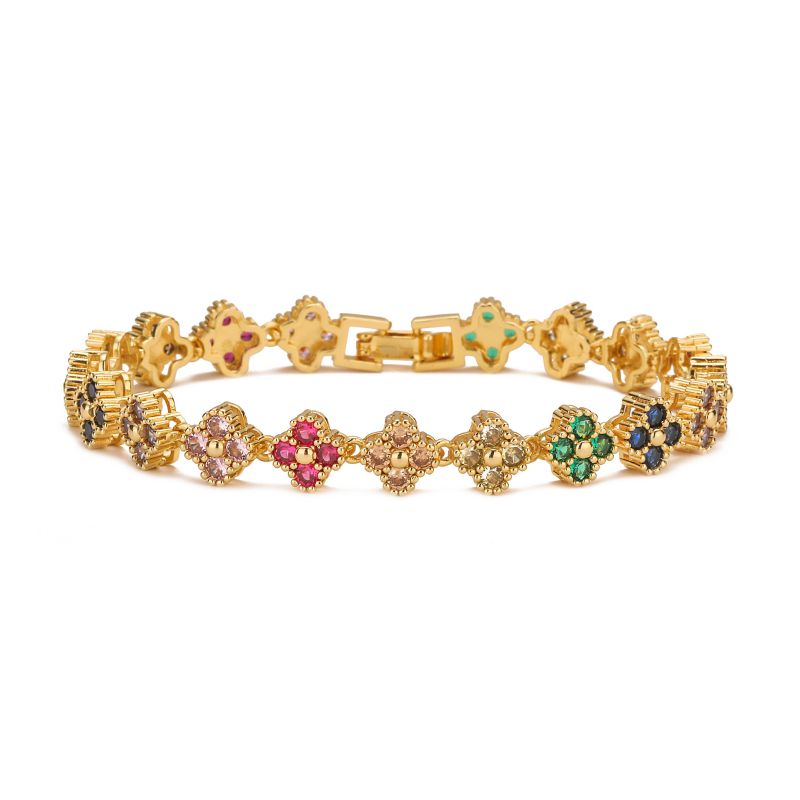 Fashion White Gold White Diamond Bracelet Gold-plated Copper Flower Bracelet With Colored Diamonds
