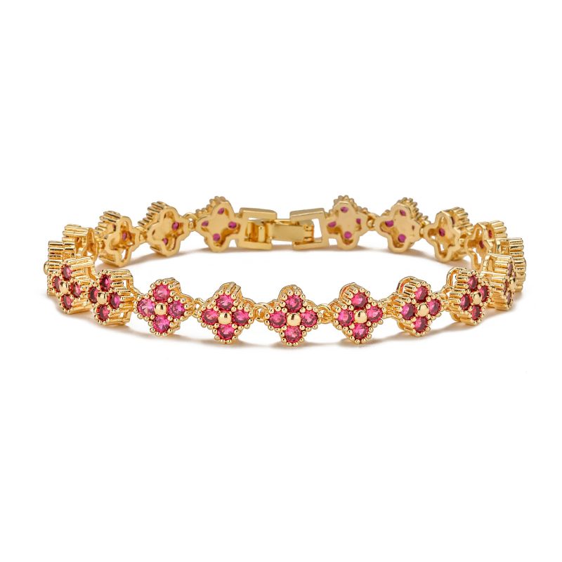 Fashion White Gold White Diamond Bracelet Gold-plated Copper Flower Bracelet With Colored Diamonds