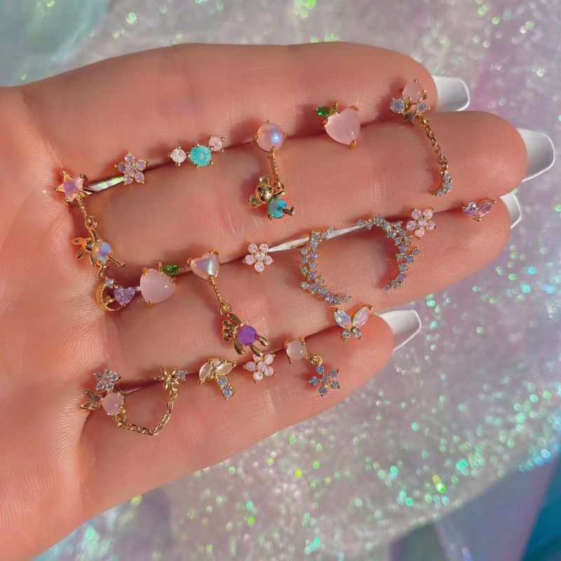 Fashion Zircon Flower Stud Earrings Copper Diamond Flower Stud Earrings