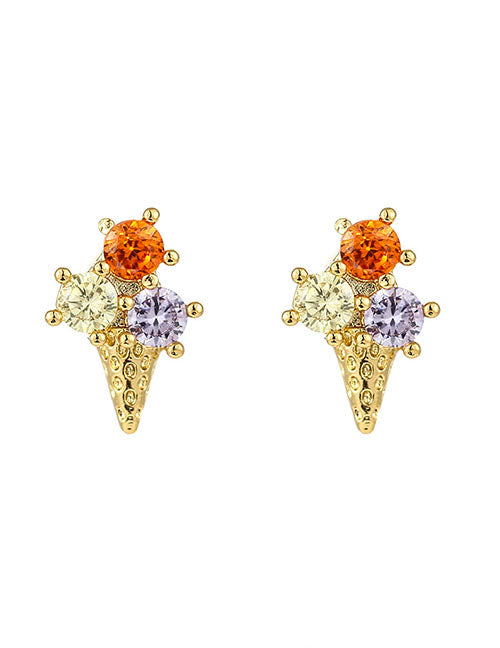 Fashion Zircon Flower Stud Earrings Copper Diamond Flower Stud Earrings