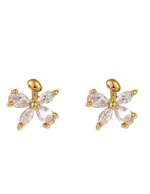 Fashion Zircon Flower Stud Earrings Copper Diamond Flower Stud Earrings
