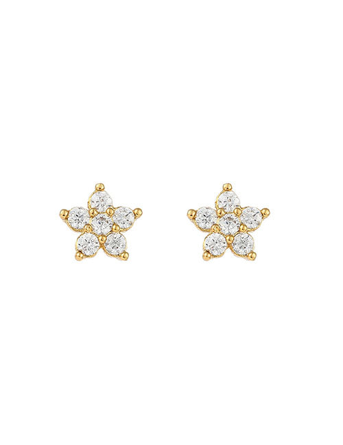 Fashion Zircon Flower Stud Earrings Copper Diamond Flower Stud Earrings