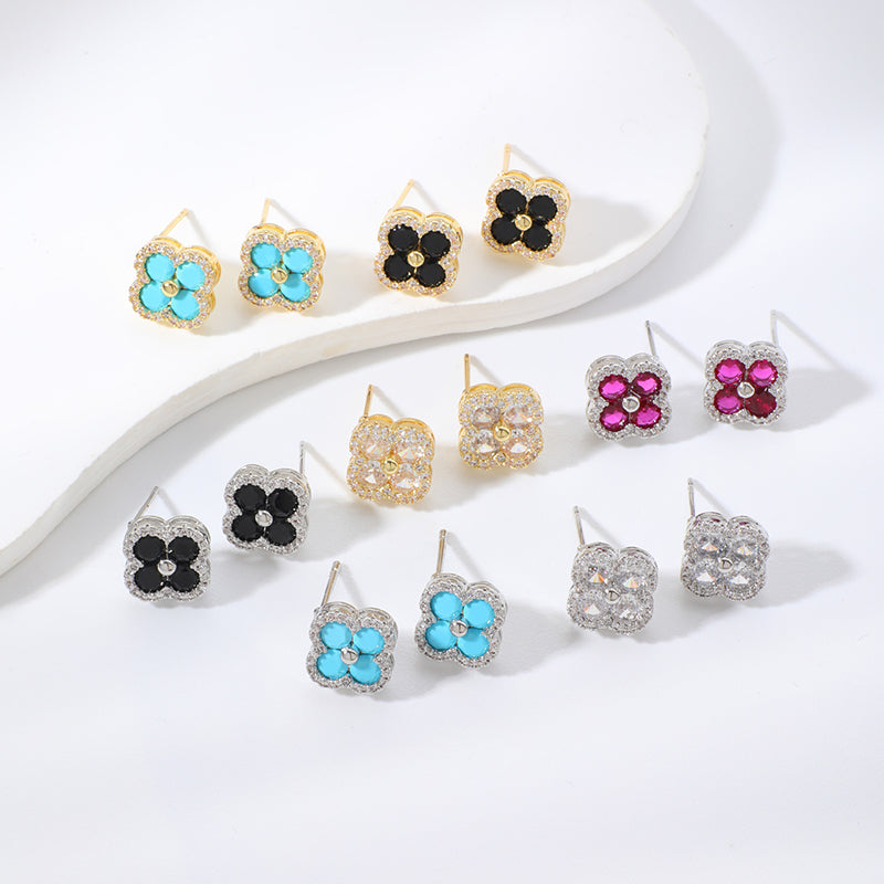 Four-leaf Clover - 1 Copper And Diamond-encrusted Four-leaf Clover Earrings