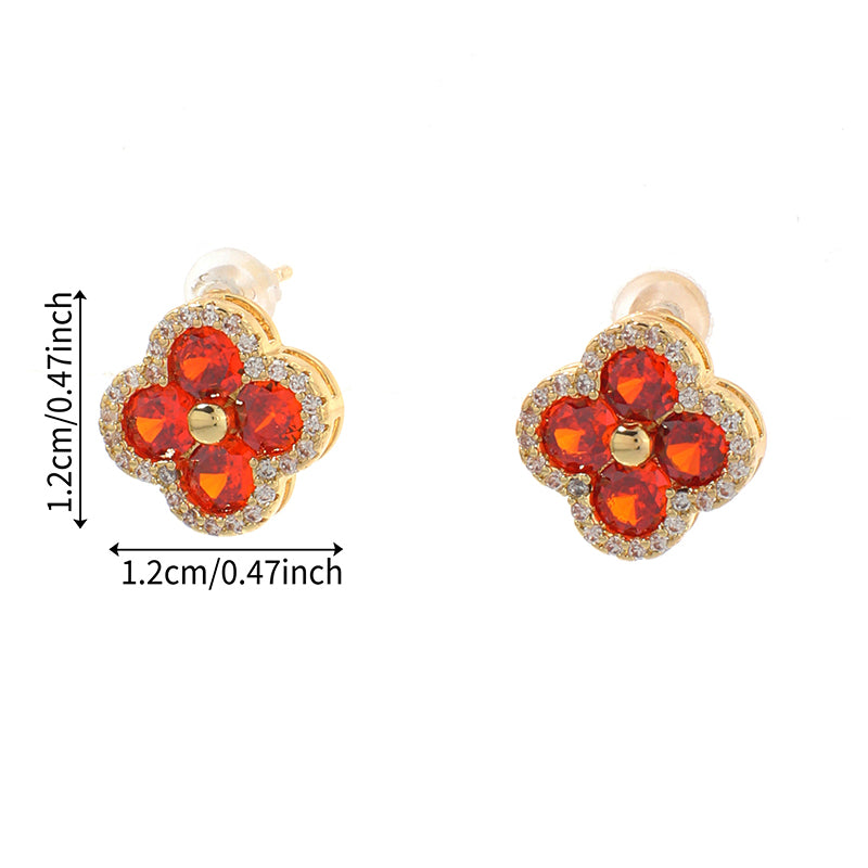 Four-leaf Clover - 1 Copper And Diamond-encrusted Four-leaf Clover Earrings