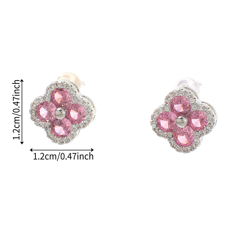 Four-leaf Clover - 1 Copper And Diamond-encrusted Four-leaf Clover Earrings
