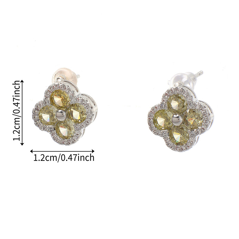 Four-leaf Clover - 1 Copper And Diamond-encrusted Four-leaf Clover Earrings