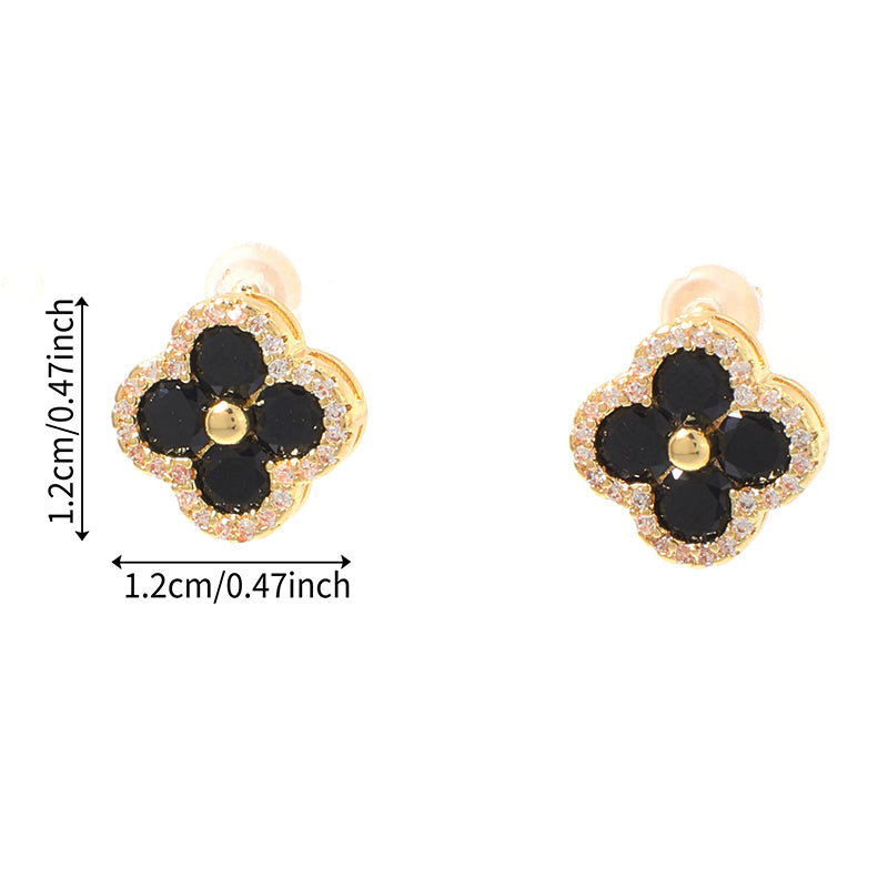Four-leaf Clover - 1 Copper And Diamond-encrusted Four-leaf Clover Earrings