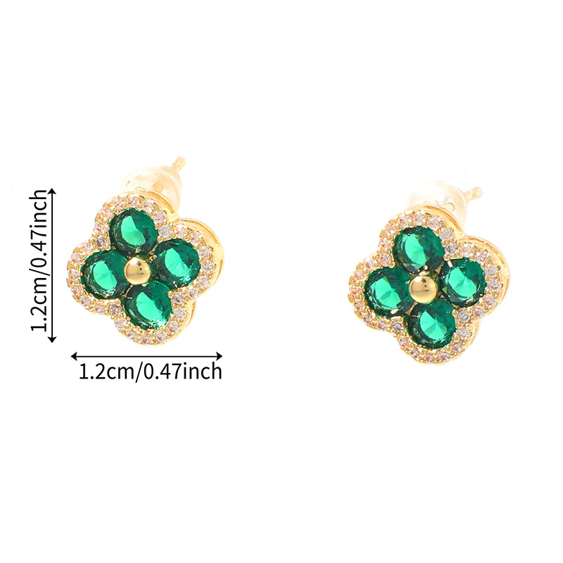 Four-leaf Clover - 1 Copper And Diamond-encrusted Four-leaf Clover Earrings