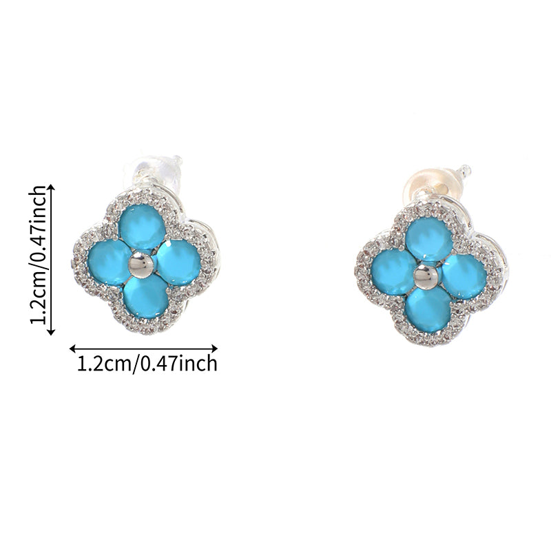 Four-leaf Clover - 1 Copper And Diamond-encrusted Four-leaf Clover Earrings