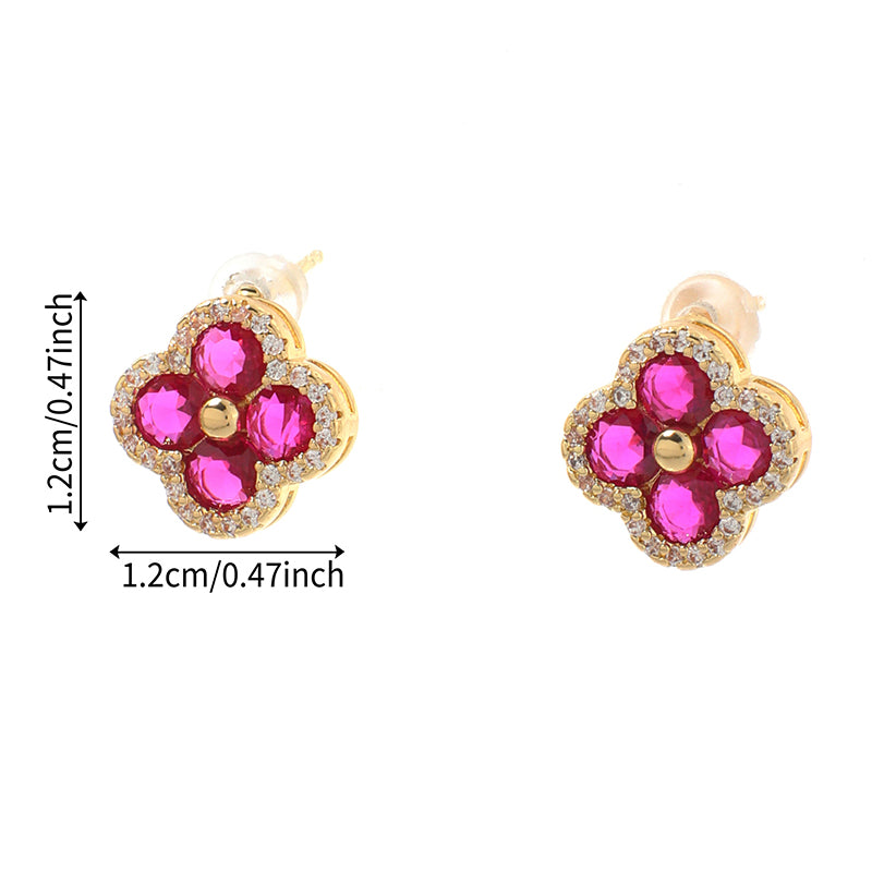Four-leaf Clover - 1 Copper And Diamond-encrusted Four-leaf Clover Earrings
