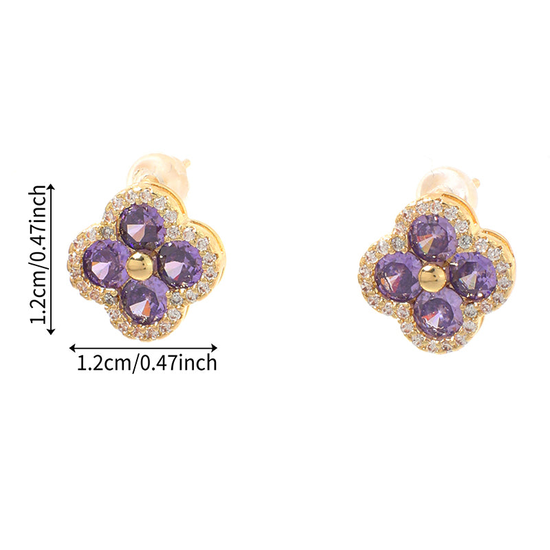 Four-leaf Clover - 1 Copper And Diamond-encrusted Four-leaf Clover Earrings