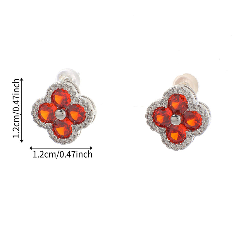 Four-leaf Clover - 1 Copper And Diamond-encrusted Four-leaf Clover Earrings