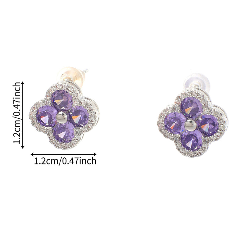 Four-leaf Clover - 1 Copper And Diamond-encrusted Four-leaf Clover Earrings