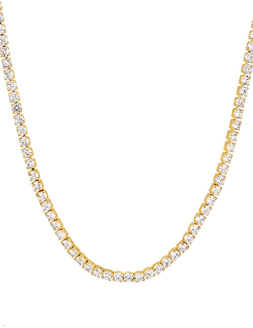 Fashion Gold Bronze Zirconium Square Necklace