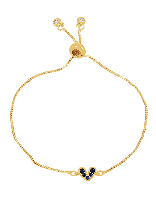 Fashion Navy Blue Bronze Zircon Heart Pendant Bracelet
