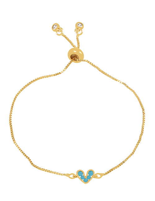 Fashion Navy Blue Bronze Zircon Heart Pendant Bracelet