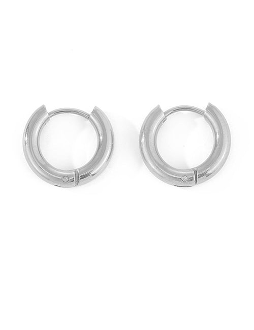 Fashion 15mm Steel Color Stainless Steel Hoop Earrings