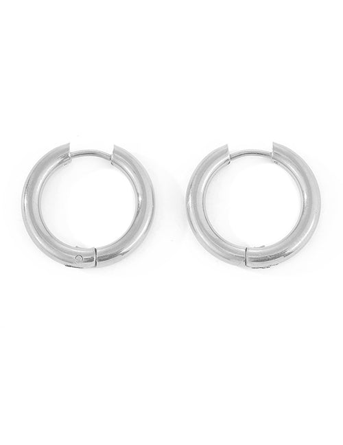 Fashion 15mm Steel Color Stainless Steel Hoop Earrings