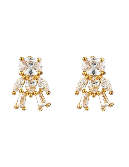 Fashion Zircon Flower Stud Earrings Copper Diamond Flower Stud Earrings