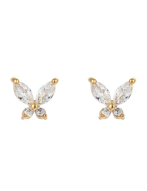Fashion Zircon Flower Stud Earrings Copper Diamond Flower Stud Earrings