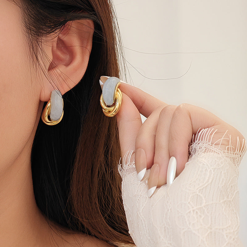 Geometric Curved Earrings - Pink Titanium Steel Irregular Earrings