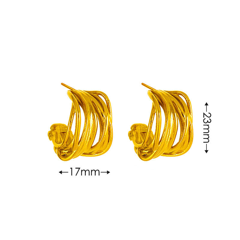 Gold + Glossy Titanium Steel Line Earrings