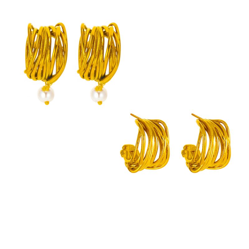 Gold + Glossy Titanium Steel Line Earrings