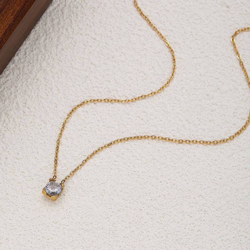 Gold 01 Titanium Steel Round Necklace With Diamonds