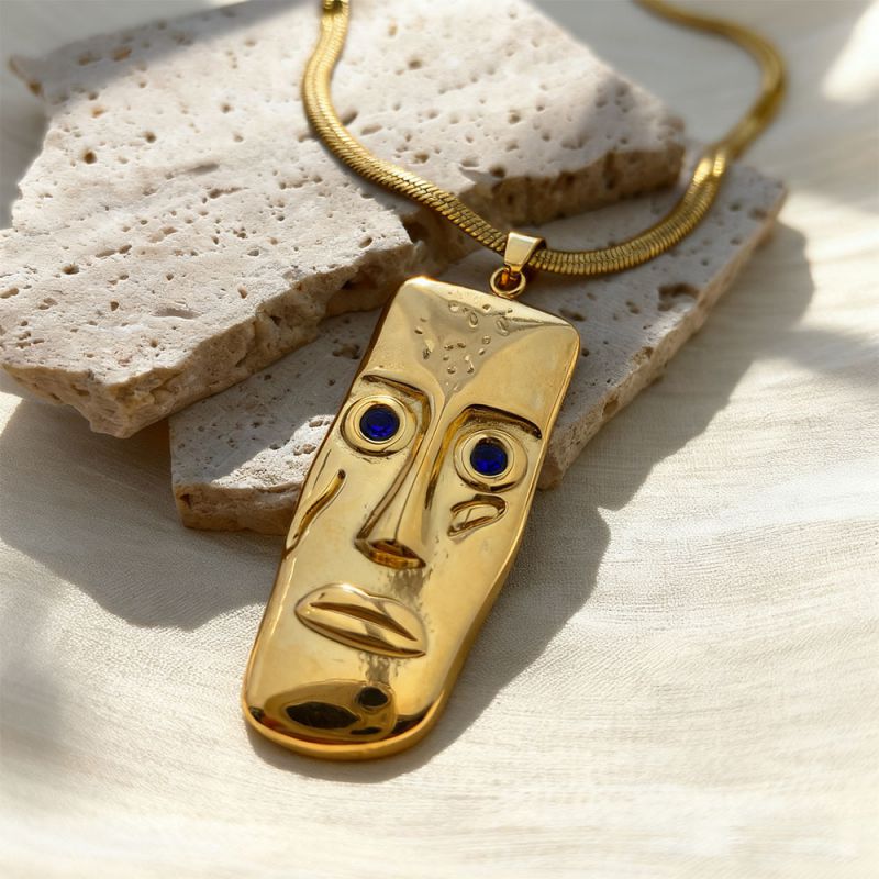 Gold 1 304 Stainless Steel Diamond-encrusted Face Necklace