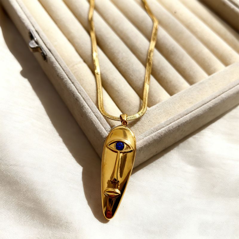 Gold 1 304 Stainless Steel Diamond-encrusted Face Necklace