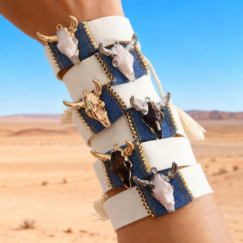 Gold 1 Alloy Bull's Head Copper Bead Woven Tassel Bracelet