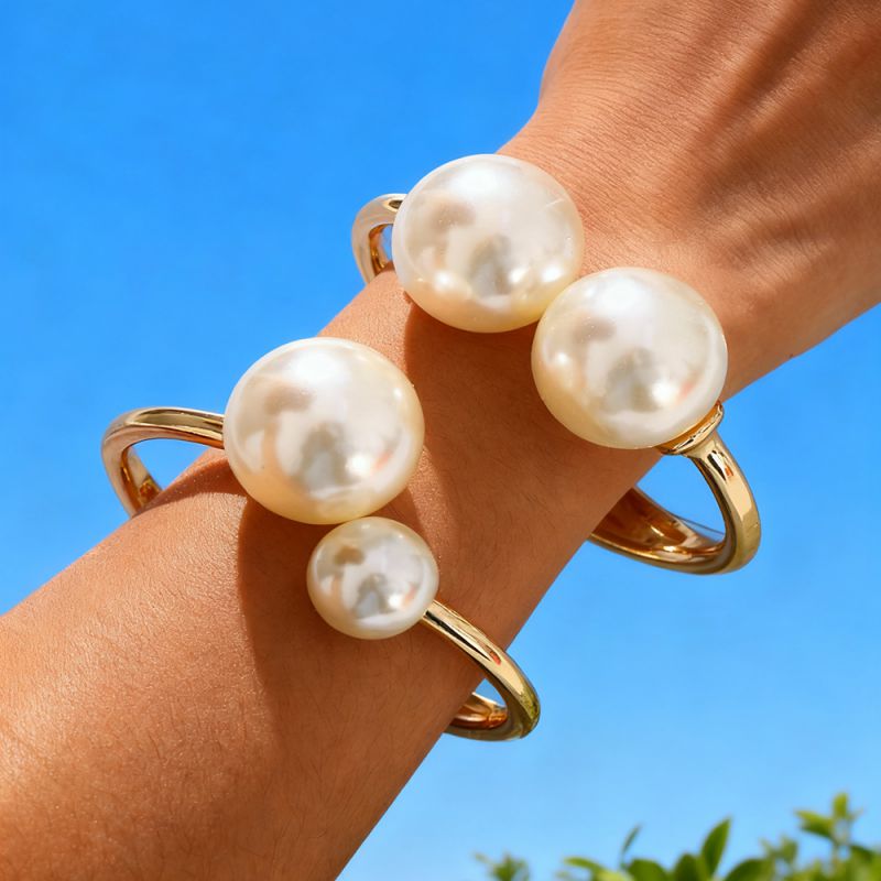 Gold 1 Alloy Pearl Open Bracelet