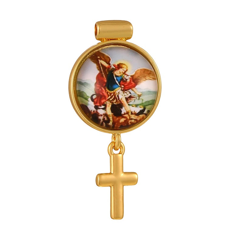 Gold 1 Circular Religious Pattern Cross Accessories