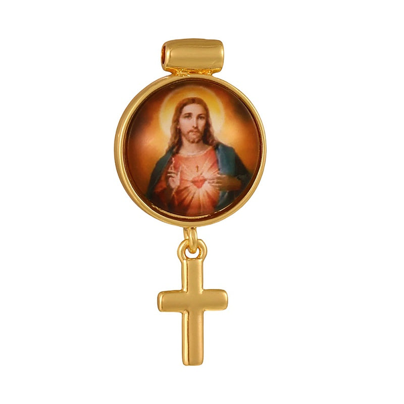 Gold 1 Circular Religious Pattern Cross Accessories