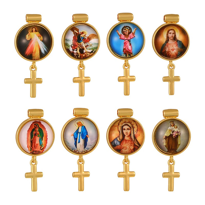 Gold 1 Circular Religious Pattern Cross Accessories