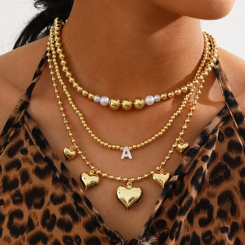 Gold 1 Copper Heart Bead Necklace (4mm)