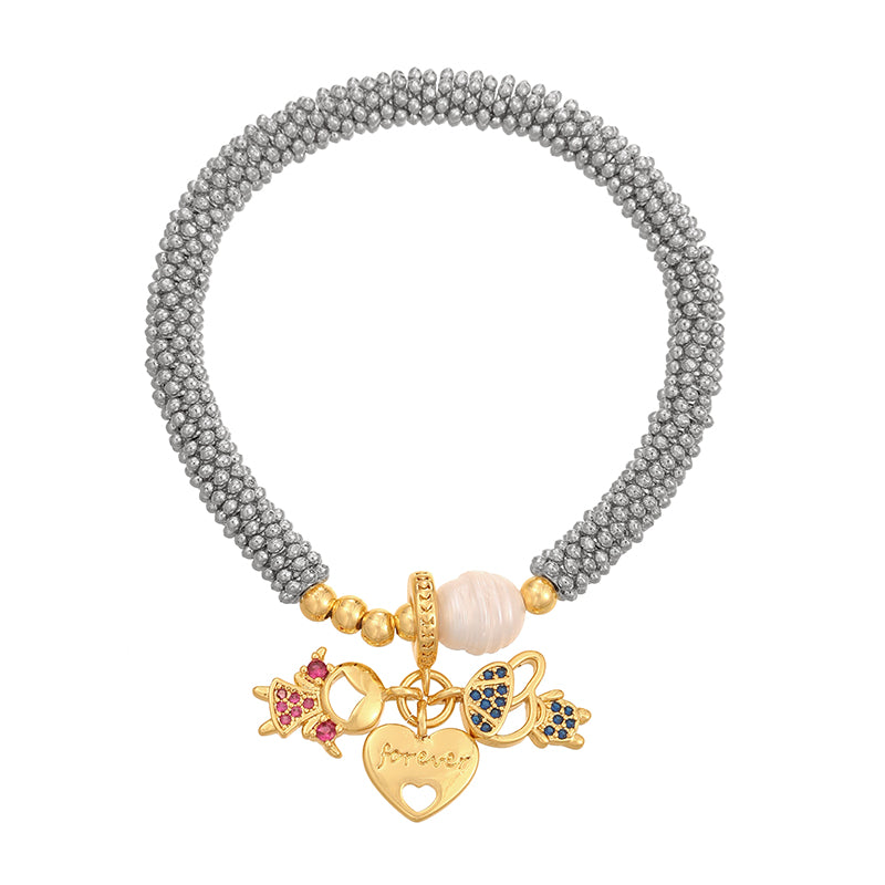 Gold 1 Copper Inlaid Zircon Oil Dripping Religious Beaded Pearl Bracelet