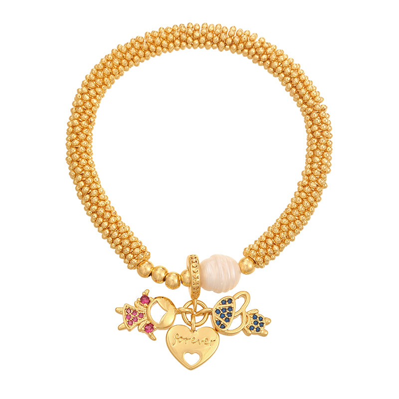 Gold 1 Copper Inlaid Zircon Oil Dripping Religious Beaded Pearl Bracelet