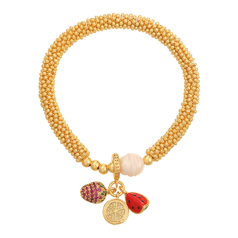 Gold 1 Copper Inlaid Zircon Oil Dripping Religious Beaded Pearl Bracelet