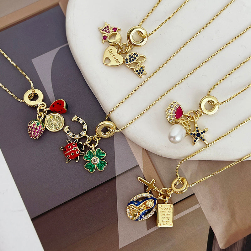 Gold 1 Copper Inlaid Zircon Oil Drop Religious Necklace (with Needle)