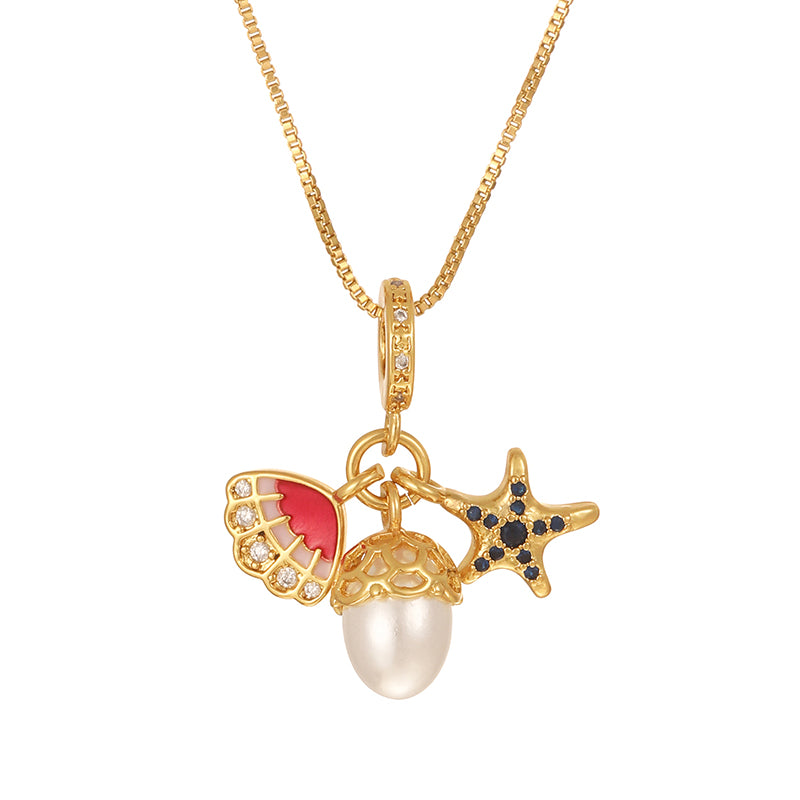 Gold 1 Copper Inlaid Zircon Oil Drop Religious Necklace (with Needle)