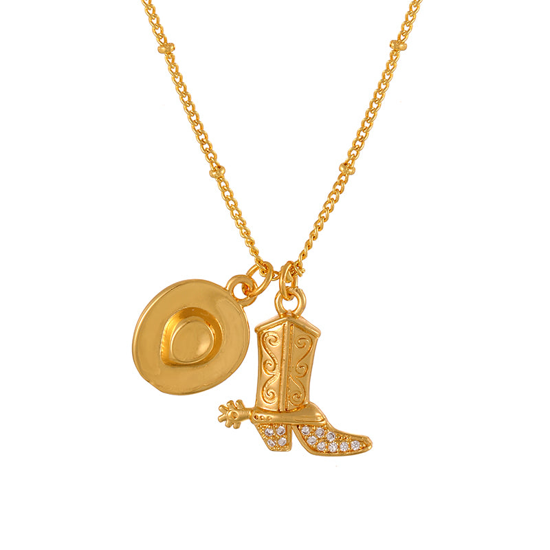 Gold 1 Copper Inlaid Zircon Western Cowboy Series Necklace