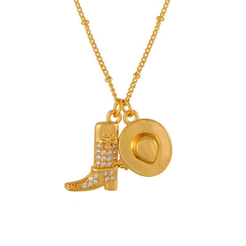 Gold 1 Copper Inlaid Zircon Western Cowboy Series Necklace
