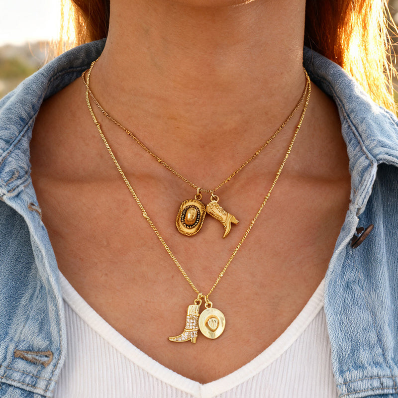 Gold 1 Copper Inlaid Zircon Western Cowboy Series Necklace