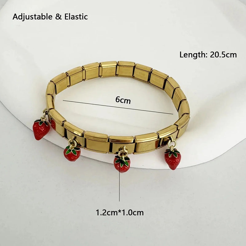Gold 1 Copper Oil Drop Cherry Titanium Steel Square Module Bracelet