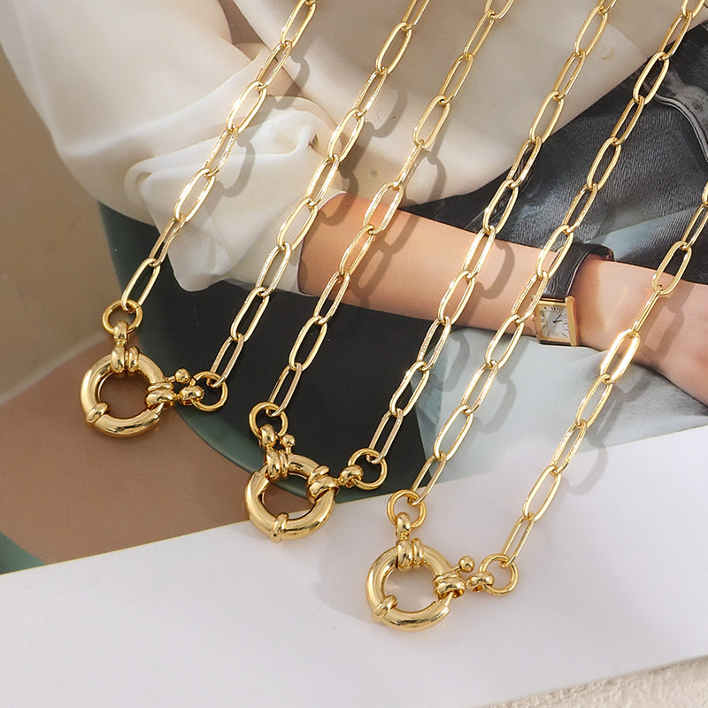 Gold 1 Copper Ring Buckle Plain Necklace