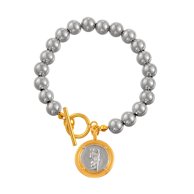 Gold 1 Copper Round Double-sided Portrait Ot Buckle Beaded Bracelet